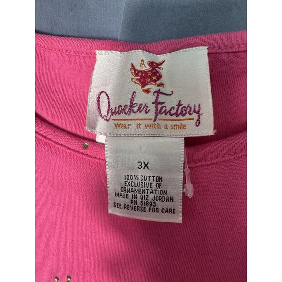 Quacker Factory Pink ugly Christmas Tree Top Women’s XL Rhinestone Holiday Shirt - Picture 3 of 4